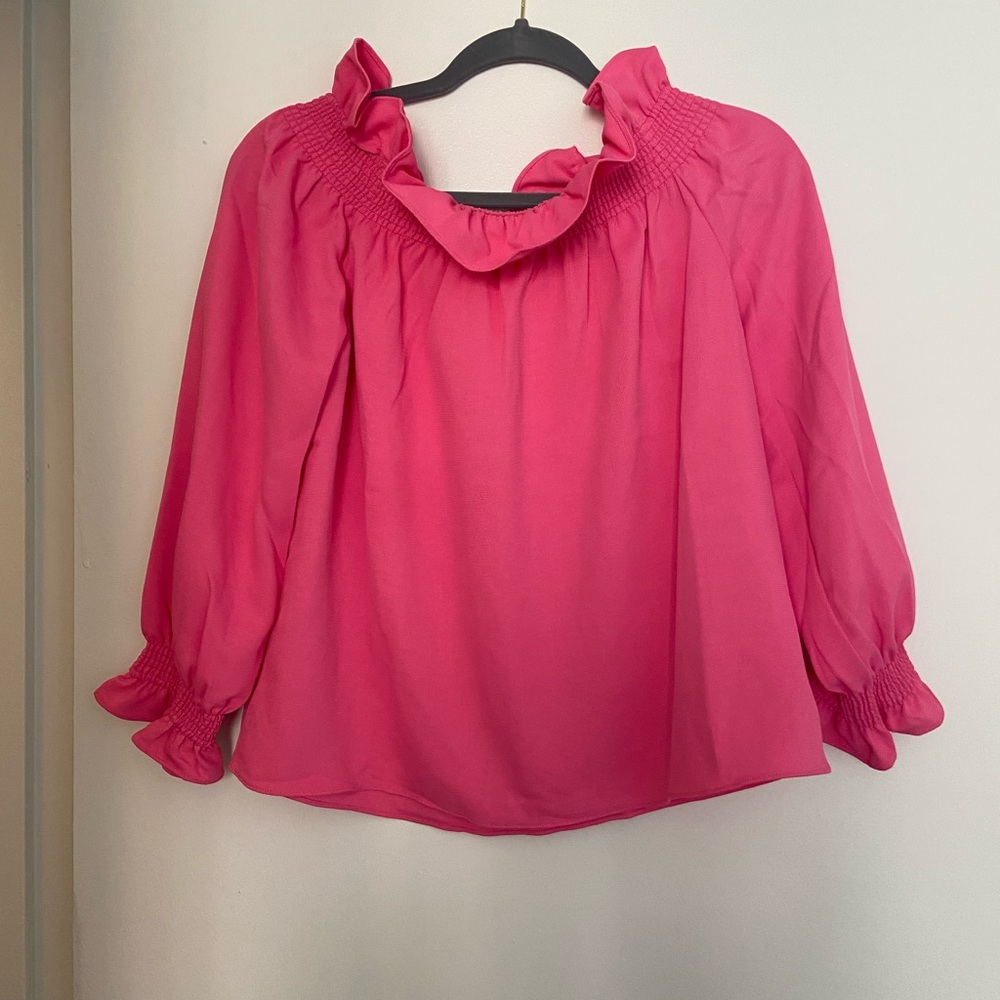 Tuckernuck pink off the shoulder ruffle top